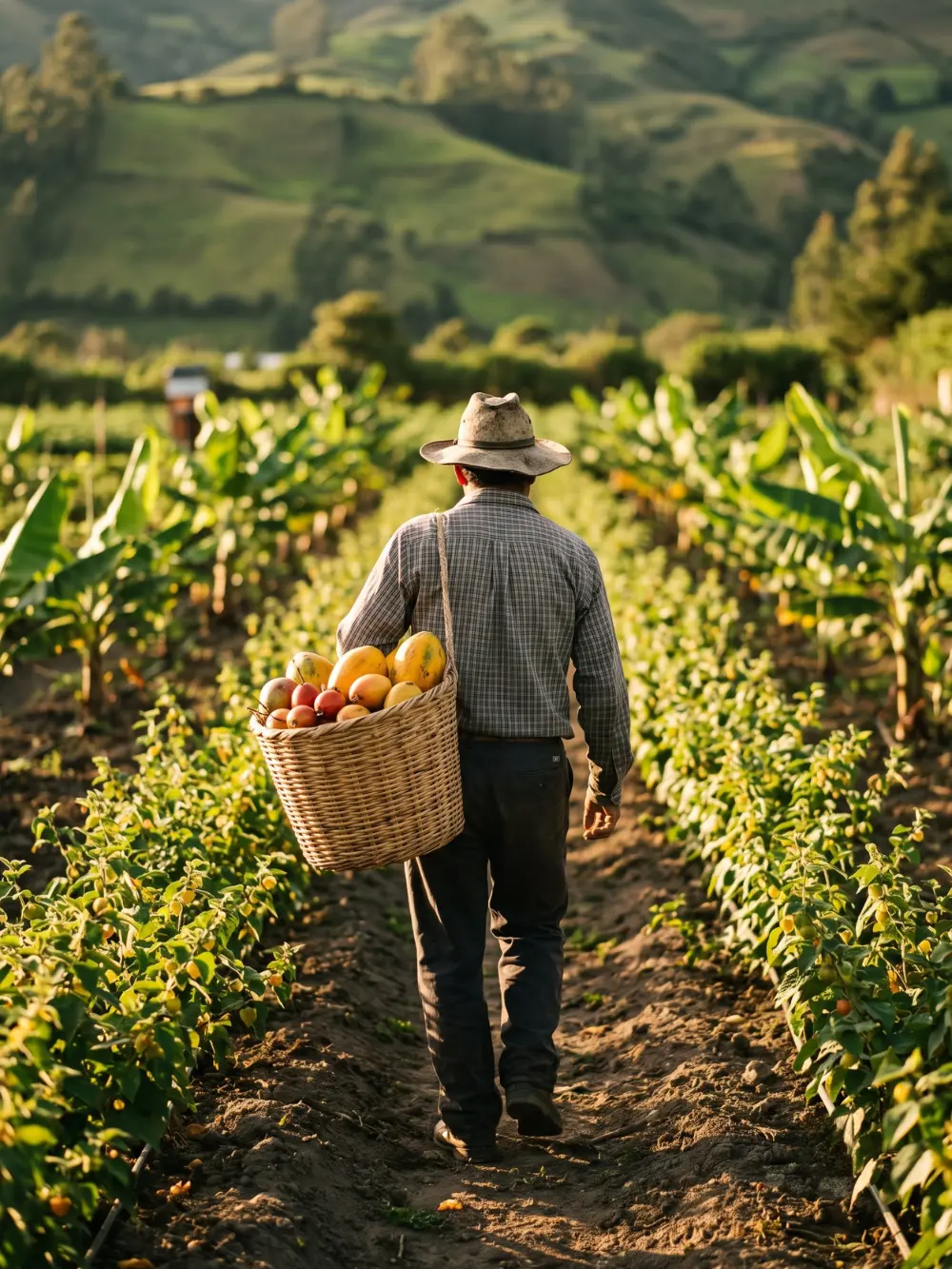 Trabajador agrícola cosechando fruta